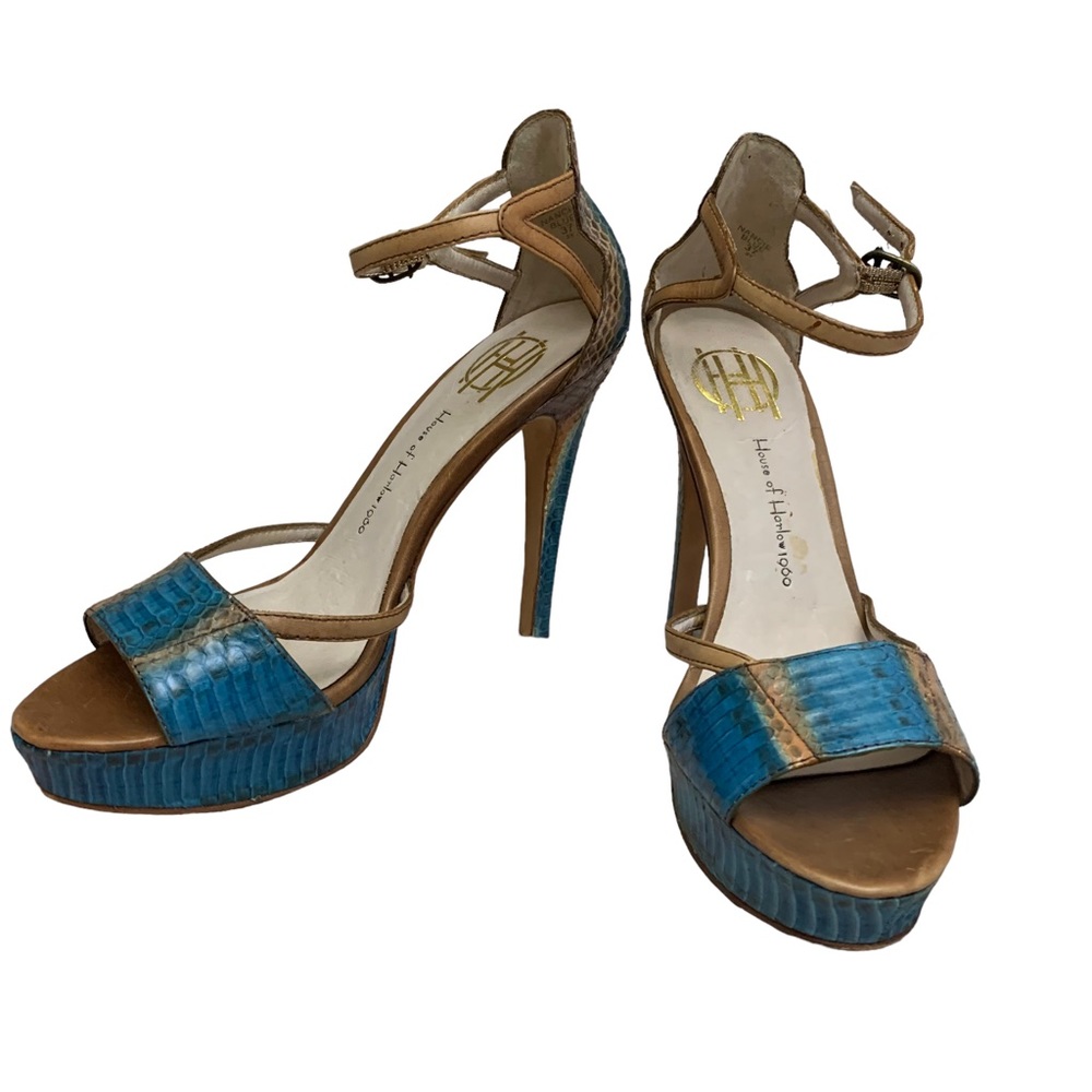 House of Harlow 1960 Blue Nancie Snakeskin Sandal Heels